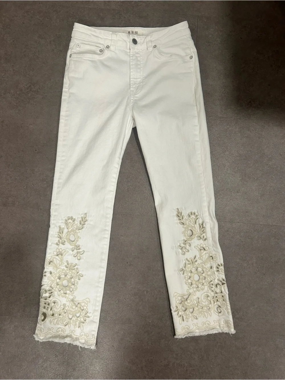 Free People We The Free White Floral Embroidered Cutout Jeans 27